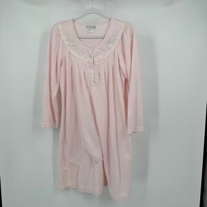 Miss Elaine Womens Cottagecore Nightgown Size S Vintage Pink Floral Lace Soft